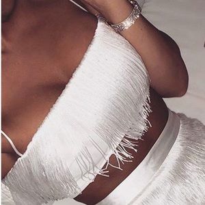 Meshki white Fringe Crop Top